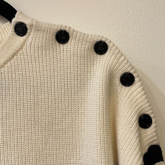 New Maje Marino Breton Stripe Button Shoulder Sweater White Black M​ $295 - Picture 6 of 9
